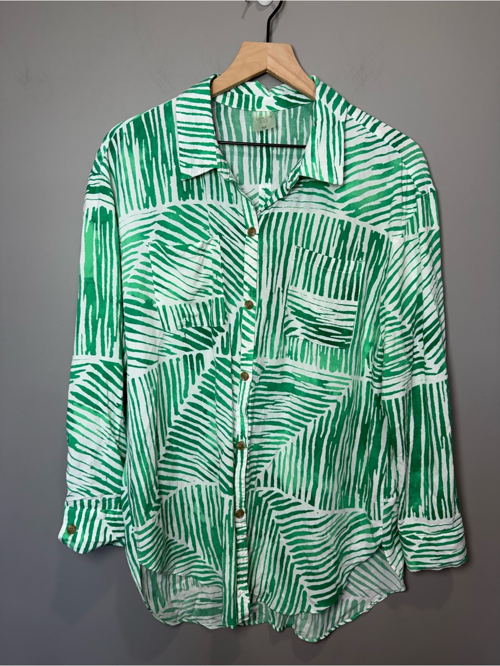 Calia‎ by Carrie Underwood Green Abstract Print Button Down Shirt Medium